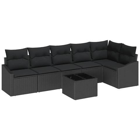 Set da Pranzo da Giardino 7 Pezzi con Cuscini Beige in Polyrattan - Foto 1