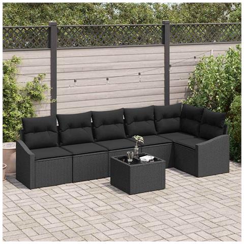 Set da Pranzo da Giardino 7 Pezzi con Cuscini Beige in Polyrattan - Foto 2