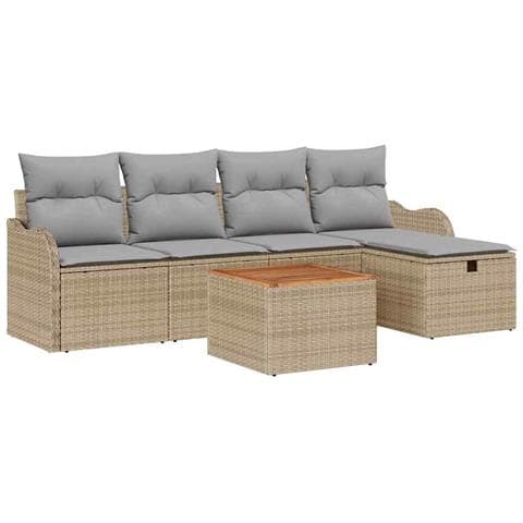 Set Divani da Giardino 6 Pezzi con Cuscini Beige Polyrattan, Divano da Giardino 2 Posti con Cuscini Beige Polyrattan - Foto 1