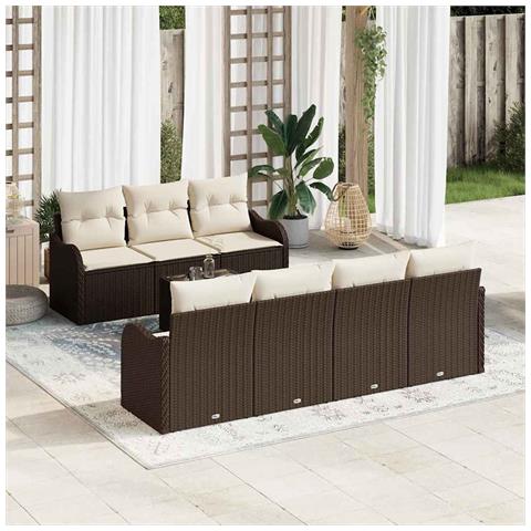 Set Divano da Giardino  8 Pezzi con Cuscini Marrone Polyrattan, Divano da Giardino  2 Posti con Cuscini Marrone Polyrattan - Foto 2