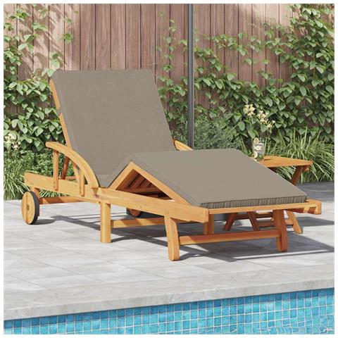 Lettino Prendisole con Cuscino e Tavolo Tortora in Legno Massello di Acacia,  Lettino Prendisole Pieghevole con Ruote e Cuscino Tortora in Legno Massello di Acacia - Foto 2