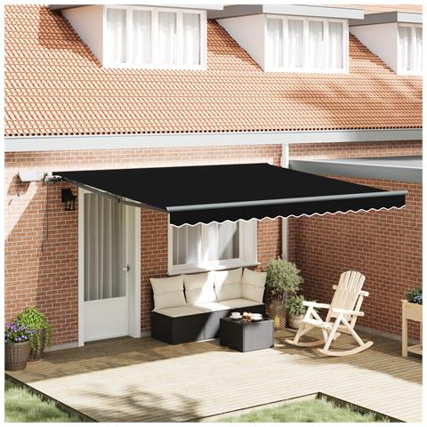 Tenda Retrattile Manuale  con LED Nera 400x300 cm, Tessuto di Ricambio per Tenda  per Struttura 4x3 m Nera - Foto 2