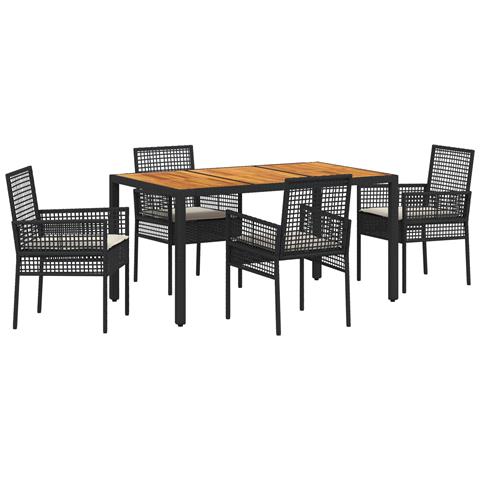 Set da Pranzo da Giardino con Cuscini Nero Rattan Sintetico - Foto 1