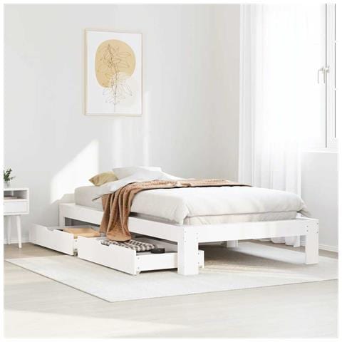 Letto senza Materasso Bianco 90x190 cm in Legno Massello Pino - Foto 2