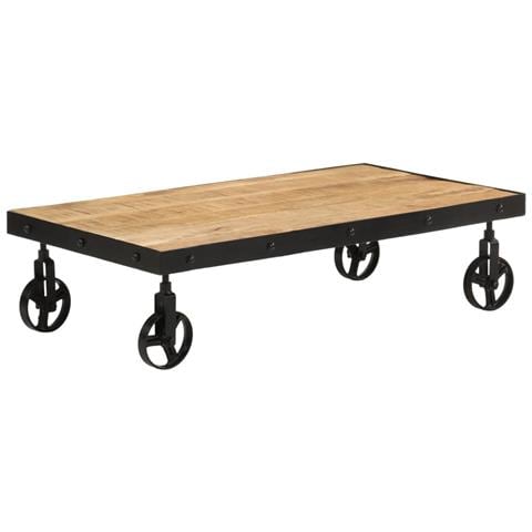 Tavolino da Salotto con Ruote Legno Massello Mango 100x55x26 cm - Foto 1
