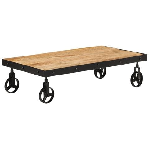 Tavolino da Salotto con Ruote Legno Massello Mango 100x55x26 cm - Foto 9