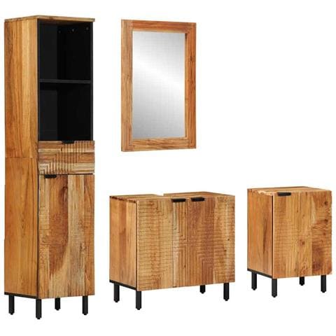 Set di mobili per il bagno con cassetto con porta 4 pcs Marrone - Foto 1