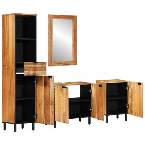 Set di mobili per il bagno con cassetto con porta 4 pcs Marrone - Foto 2