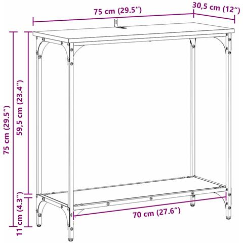 Tavolo consolle Rovere nero 75 x 30.5 x 75 cm Legno multistrato - Foto 9