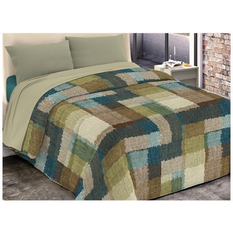 Trapunta Piumone Invernale Imbottita 300gr Microfibra Diadema Quadri 2 Piazze D5 Verde - Foto 1