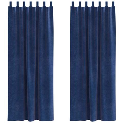 Tende con tende 2 pcs Blu scuro 140 x 225 cm Velluto - Foto 1