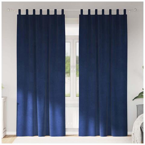 Tende con tende 2 pcs Blu scuro 140 x 225 cm Velluto - Foto 2