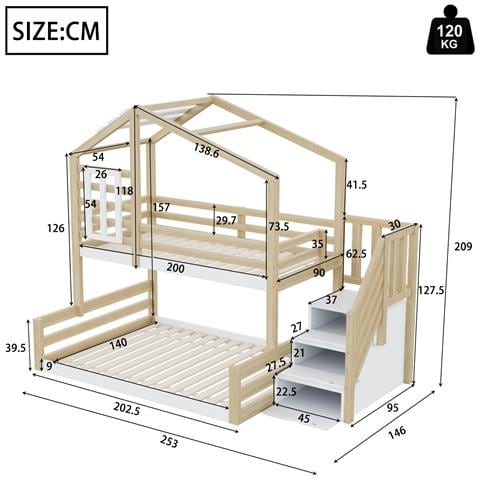 Letto A Castello Con Design A Casetta, Scala Contenitore E Sponde - Foto 2