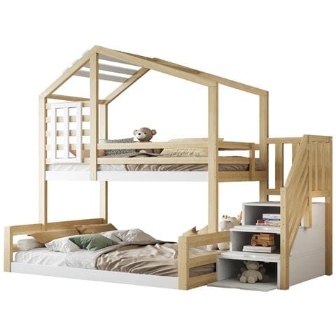 Letto A Castello Con Design A Casetta, Scala Contenitore E Sponde - Foto 1