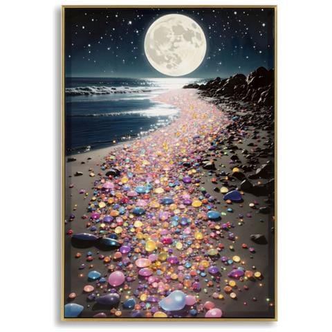 Stampa Su Tela Con Cornice Luna-multicolore-tessuto-60x3,5x90 Cm - Foto 1