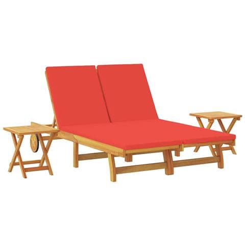 Lettino da sole con cuscino Rosso Legno di Acacia Massello - Foto 1