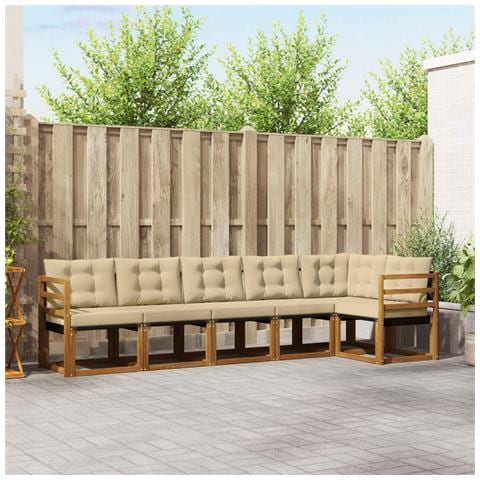 Set di divani da esterno con cuscino 6 pcs Naturale e Beige - Foto 2