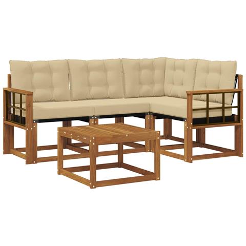 Set di divani da esterno con cuscino 5 pcs Naturale e Beige - Foto 1