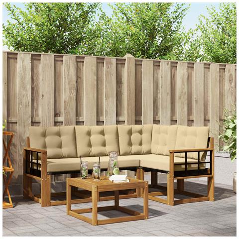 Set di divani da esterno con cuscino 5 pcs Naturale e Beige - Foto 2