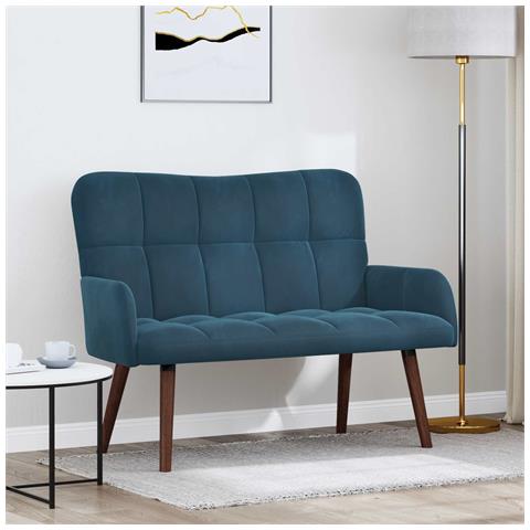 Sofa a Due Posti Blu 115 x 61 x 87 cm Velluto - Foto 2