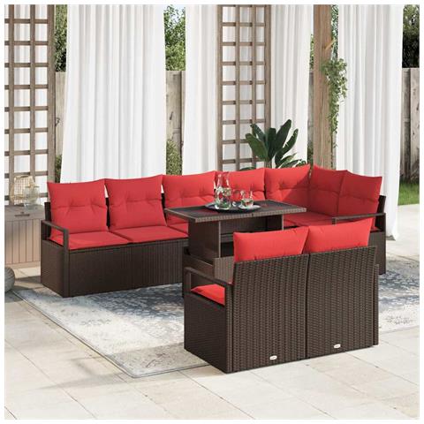 Set Divano da Giardino 9 pcs Marrone e Rosso polyrattan - Foto 2