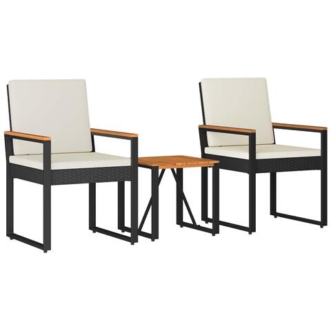 Set Mobili da Esterno 3 pcs Nero e Bianco Crema polyrattan - Foto 1