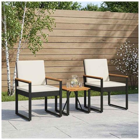 Set Mobili da Esterno 3 pcs Nero e Bianco Crema polyrattan - Foto 2
