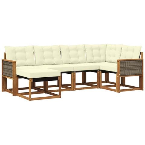 Set di divani da esterno con cuscino 6 pcs Naturale e Crema - Foto 1