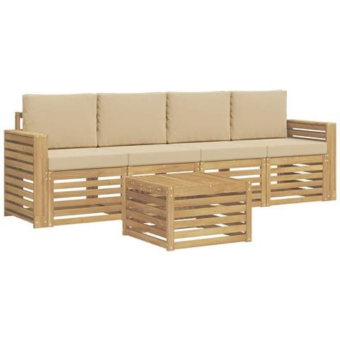 Set di divani da esterno 5 pcs Bianco e Beige Poliestere - Foto 1
