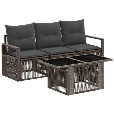 Set Divano da Giardino 4 pz Grigio e Grigio Scuro polyrattan - Foto 1