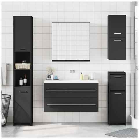 Armadietto Specchio Da Bagno Nero 64x20x67 Cm Legno Multistrato - Foto 3