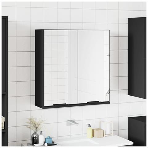 Armadietto Specchio Da Bagno Nero 64x20x67 Cm Legno Multistrato - Foto 1