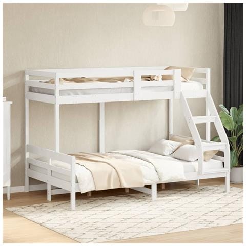 Letto A Castello 90x200/120x200cm Bianco Legno Massello Di Pino - Foto 2