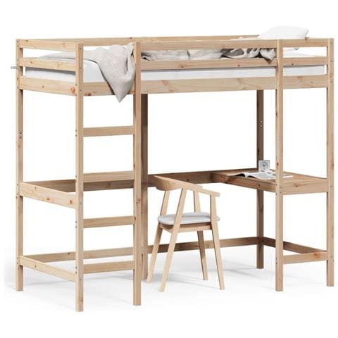 Letto Soppalco Con Scrivania 100x200 Cm Legno Massello Pino - Foto 8