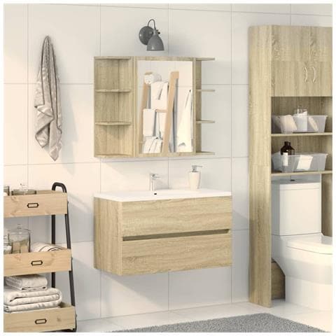 Mobile Bagno Con Specchio Rovere Sonoma 80x20,5x64 Multistrato - Foto 3