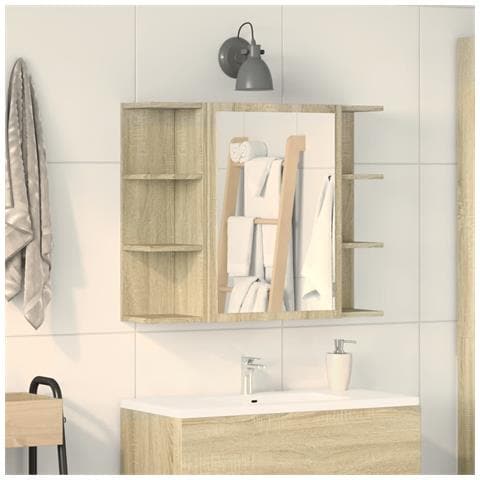 Mobile Bagno Con Specchio Rovere Sonoma 80x20,5x64 Multistrato - Foto 1