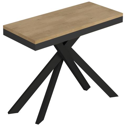 Consolle Allungabile 90x40/196 Cm Saki Small Evolution Quercia Natura Telaio Antracite - Foto 1