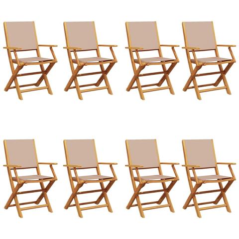 Sedie Giardino Pieghevoli 8pz Tortora Tessuto e Legno Massello - Foto 1