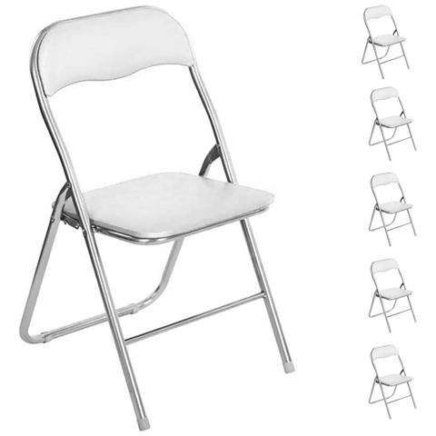 Set 6 Sedie Pieghevoli Con Struttura In Metallo Cromato, Seduta Imbottita, Casa, Ufficio, Studio, Giardino. (bianco) - Foto 1