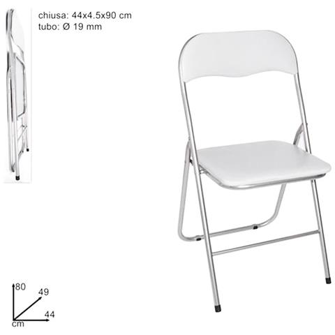 Set 6 Sedie Pieghevoli Con Struttura In Metallo Cromato, Seduta Imbottita, Casa, Ufficio, Studio, Giardino. (bianco) - Foto 2