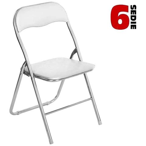 Set 6 Sedie Pieghevoli Con Struttura In Metallo Cromato, Seduta Imbottita, Casa, Ufficio, Studio, Giardino. (bianco) - Foto 6