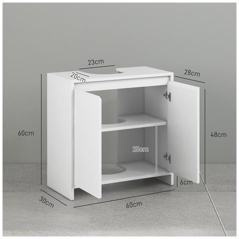 Mobile Sottolavabo Bagno con 2 Ante Decorate e Intaglio a U per Tubi, 60x30x60cm, Bianco - Foto 6