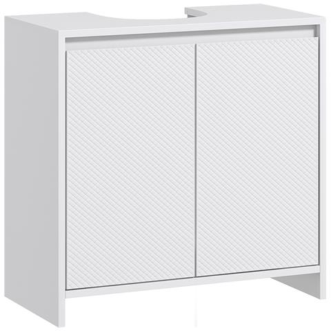 Mobile Sottolavabo Bagno con 2 Ante Decorate e Intaglio a U per Tubi, 60x30x60cm, Bianco - Foto 1