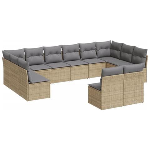 Set Divani Da Giardino 12 Pz Con Cuscini Beige In Polyrattan - Foto 2