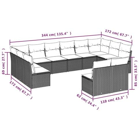 Set Divani Da Giardino 12 Pz Con Cuscini Beige In Polyrattan - Foto 3