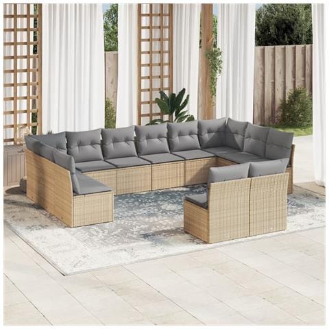 Set Divani Da Giardino 12 Pz Con Cuscini Beige In Polyrattan - Foto 1