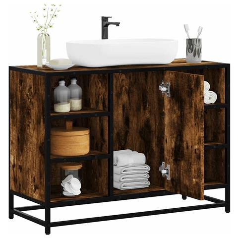 Mobile Lavabo Bagno Rovere Fumo 60x30x60 Cm Legno Multistrato - Foto 1
