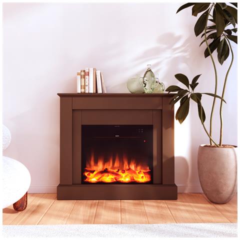 Cornice In Legno Mdf Marrone Per Caminetto Compatibile Con Inserto Elettrico Vulcano Da 60 Cm Di Facile Montaggio Prodotto In Europa Camillo - Foto 3