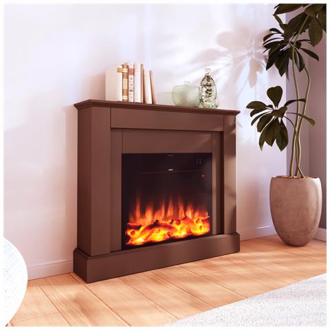 Cornice In Legno Mdf Marrone Per Caminetto Compatibile Con Inserto Elettrico Vulcano Da 60 Cm Di Facile Montaggio Prodotto In Europa Camillo - Foto 1