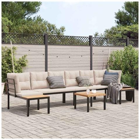 Divani Giardino Con Cuscini 5pz Neri Acciaio Verniciato Polvere - Foto 8